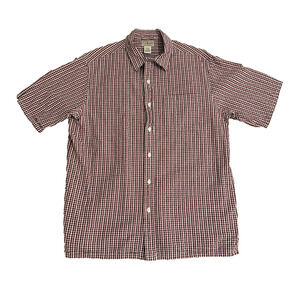 L.L. Bean Men's M Red White Gingham Check Cotton Button Shirt Short Sleeve 26456